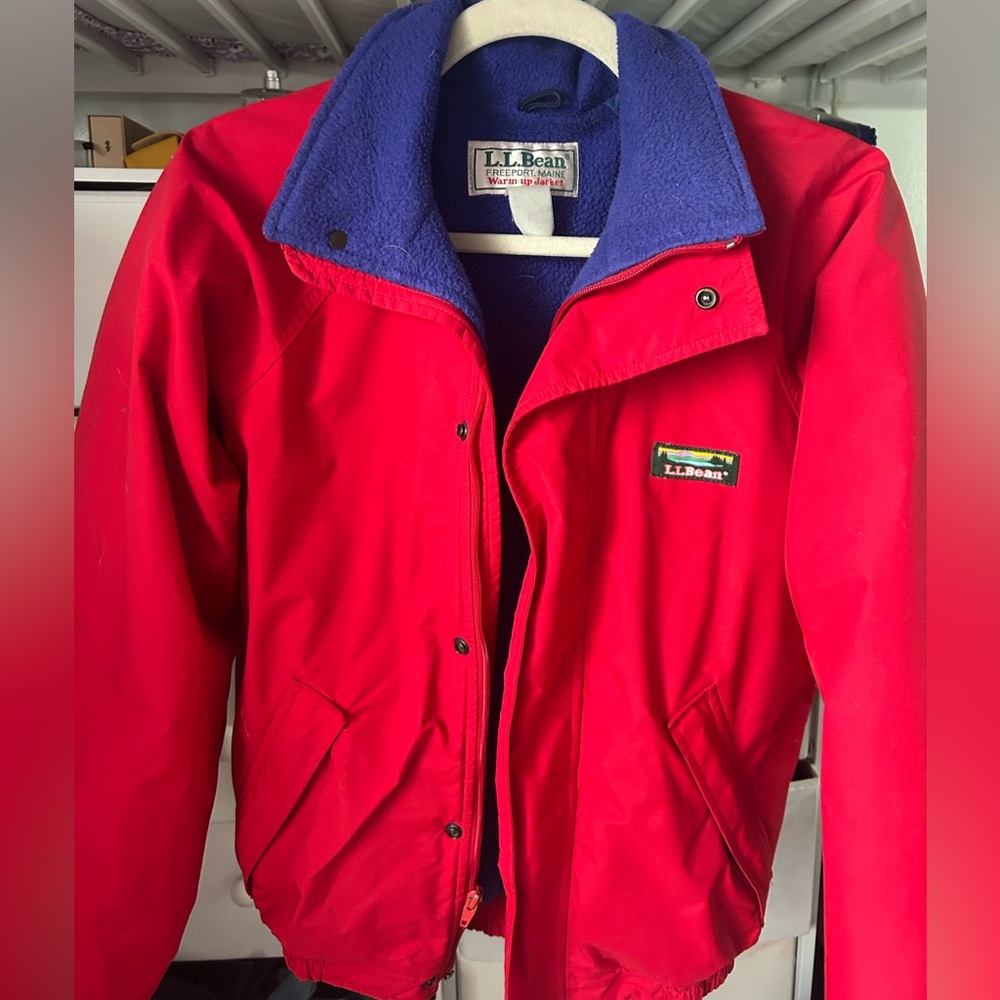 L.L. Bean Red Jacket with blue Collar